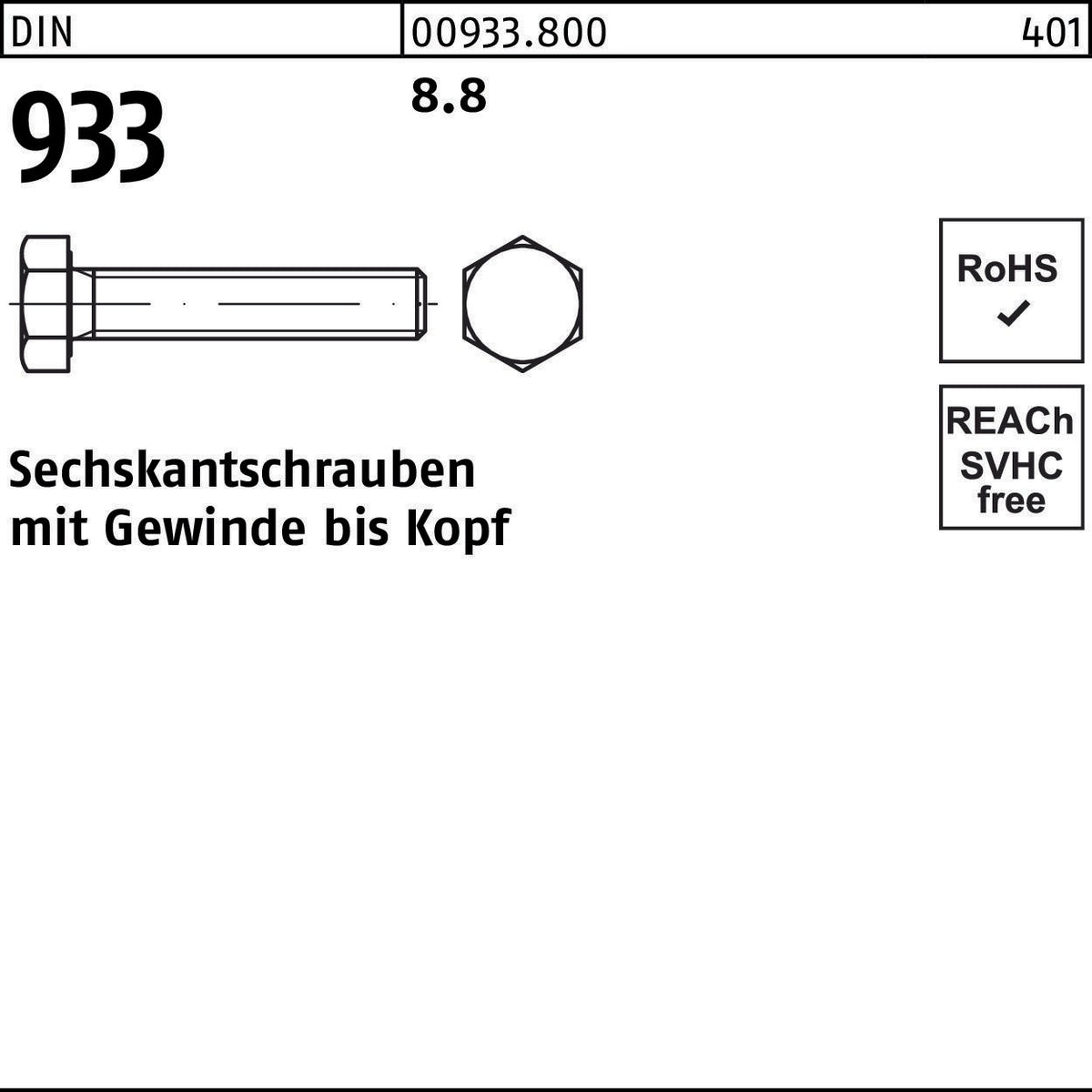 F. REYHER Sechskantschraube DIN 933 VG M3x5 8.8 – 500 Stück