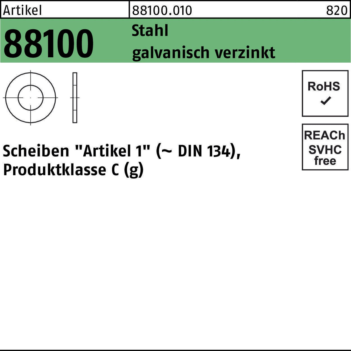REYHER Unterlegscheiben R 88100 3,2 x 8 x 0,5 mm Stahl