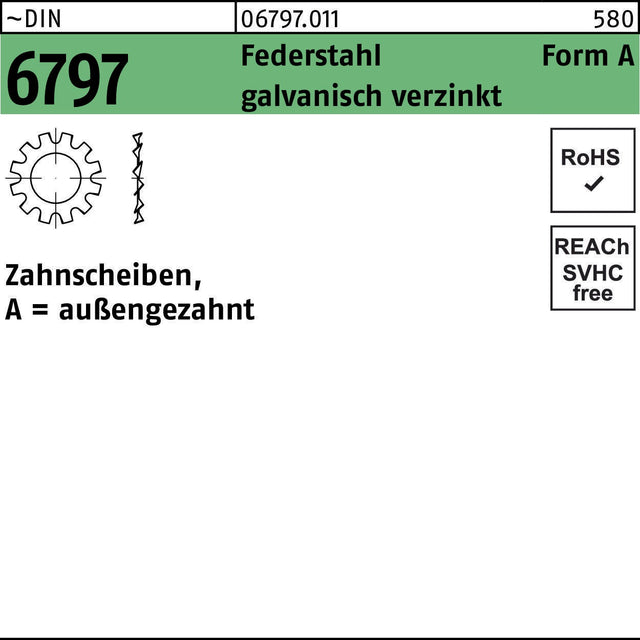 F. REYHER Zahnscheibe DIN 6797 Form A außengezahnt A 3,2 mm Federstahl verzinkt 5000 Stk.
