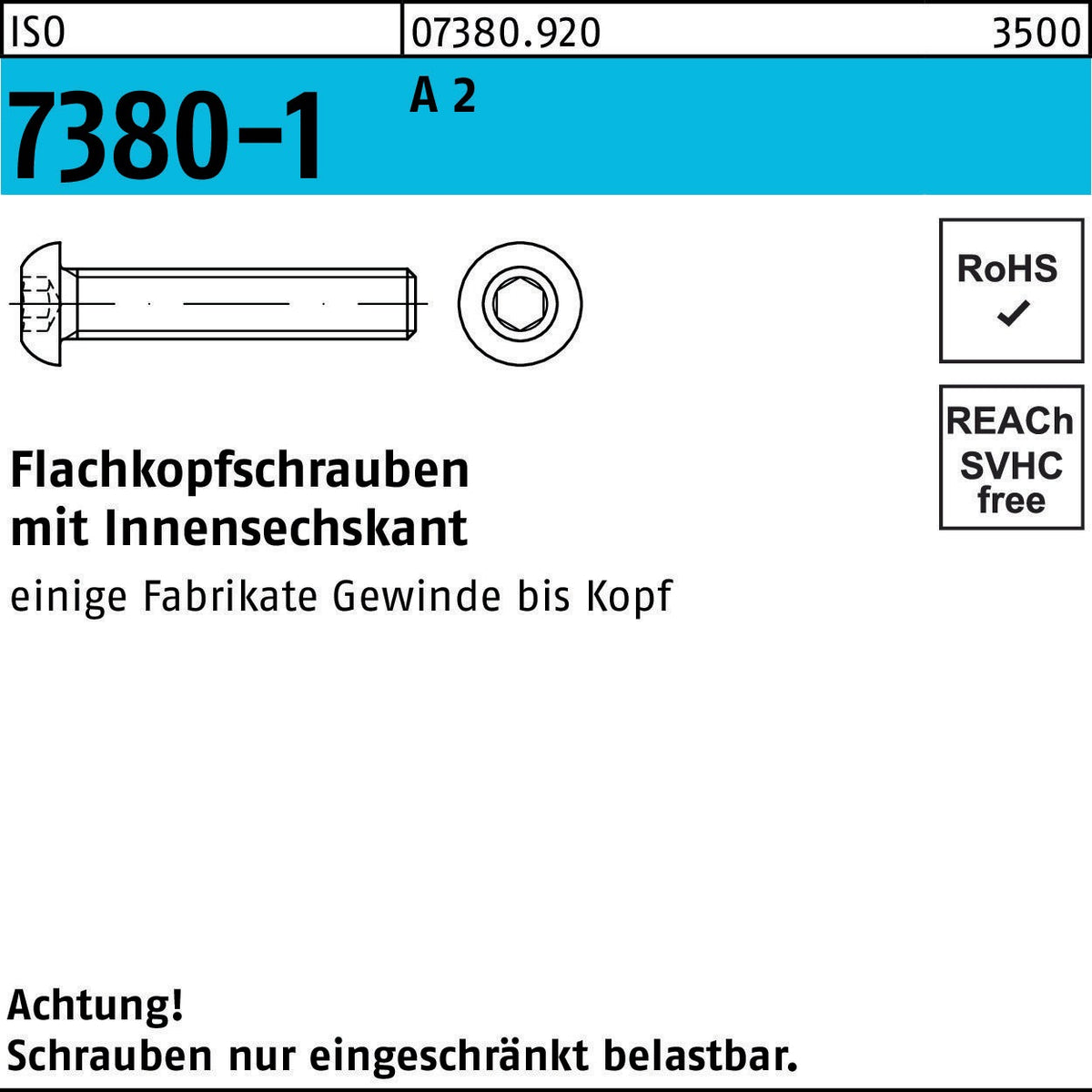 F. REYHER Flachkopfschraube ISO 7380-1 Innen-6kt M4x35 A2 200 Stück