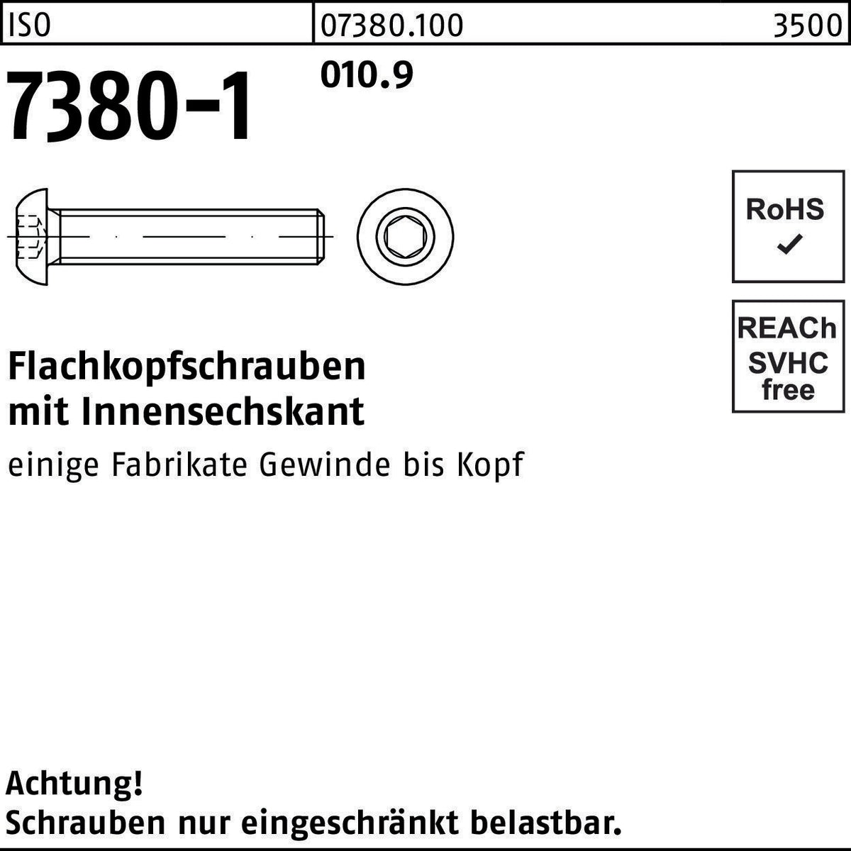F. REYHER Flachkopfschraube ISO 7380-1 Innen-6kt M10x35 010.9 – 100 Stück