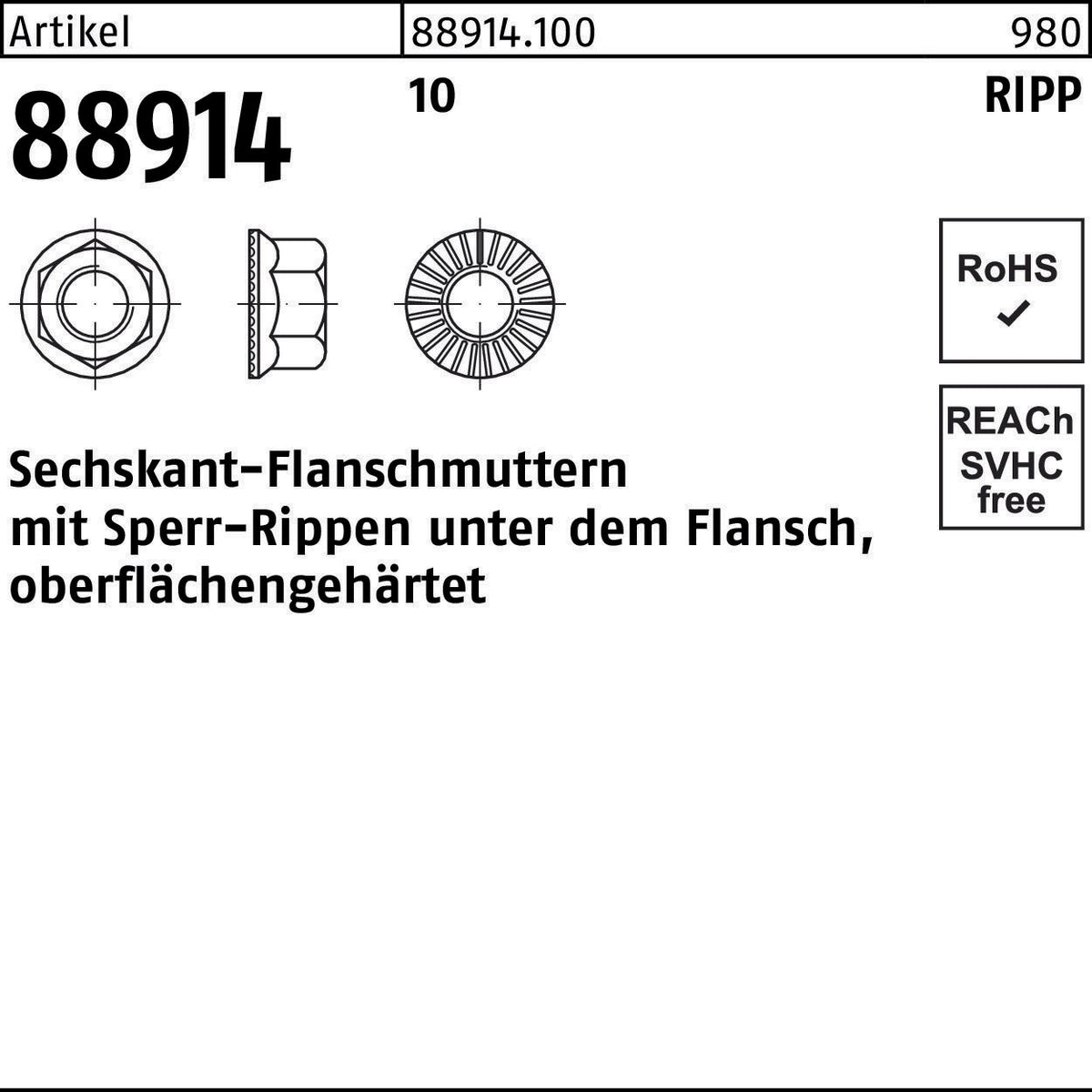 REYHER Sechskantflanschmutter R 88914 Sperr-Ripp M5