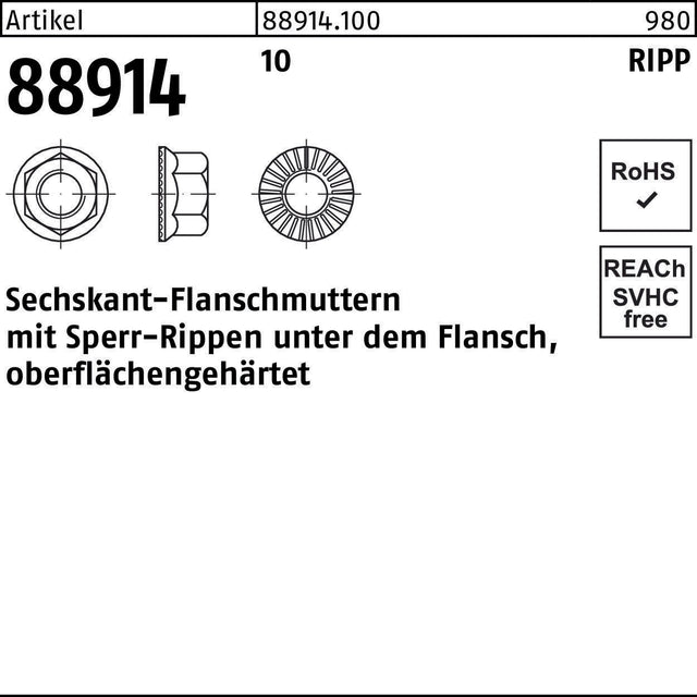 REYHER Sechskantflanschmutter R 88914 Sperr-Ripp M5
