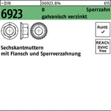 F. REYHER Sechskantmutter DIN 6923 Flansch Sperrverzahnung M4 8 galvanisch verzinkt 1000 Stück