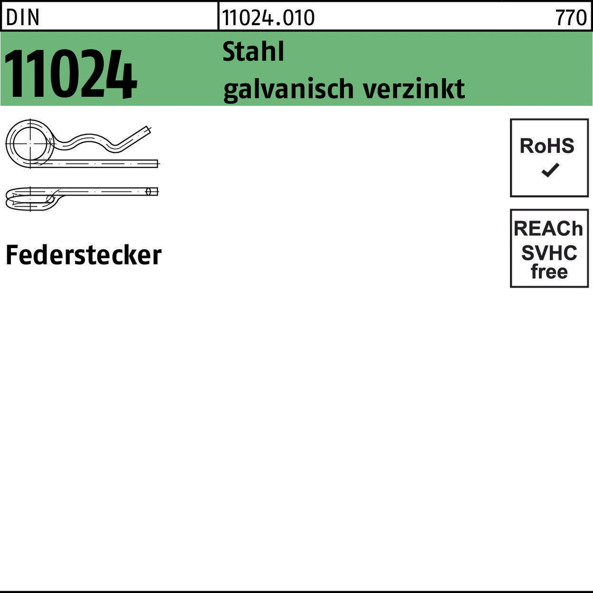 Federstecker DIN 11024 2,5/9-11,2 mm Stahl galvanisch verzinkt, 200 Stück von F. REYHER