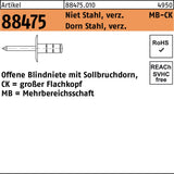GESIPA Blindniete R 88474 Flachkopf Alu/Stahl verzinkt 3,2 x 9,5 mm – 1000 Stück