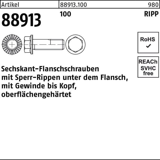F. REYHER Sechskantflanschschraube R 88913 M5x10 Sperr-Ripp VG 500 Stück