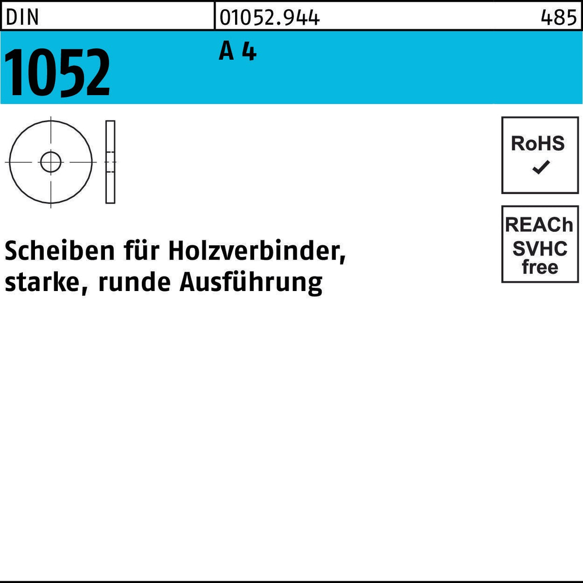 F. REYHER Unterlegscheibe DIN 1052 rund 14x58x6 mm Stahl – 50 Stück