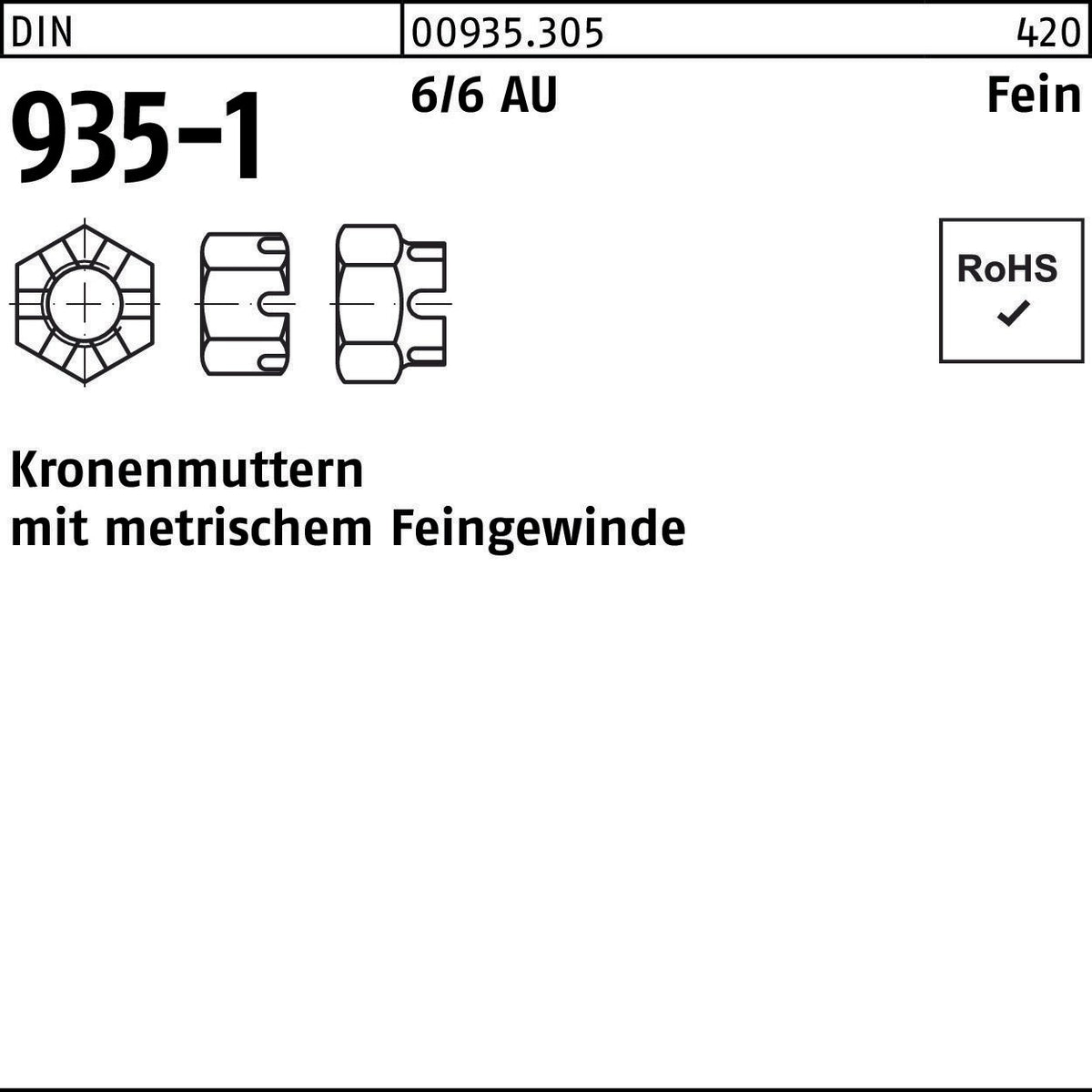 Kronenmutter DIN 935-1 M18 x 1,5 von F. REYHER – 25 Stück, Feingewinde, Festigkeitsklasse 6