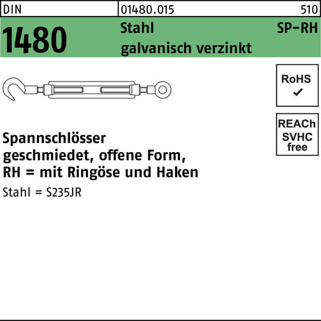F. REYHER Spannschloss DIN 1480 offen SP-AE M6 Stahl galvanisch verzinkt 1 Stück