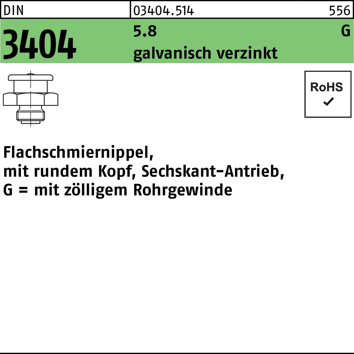 F. REYHER Flachschmiernippel DIN 3404 G 1/4-16 SW 17, 5.8 galvanisch verzinkt