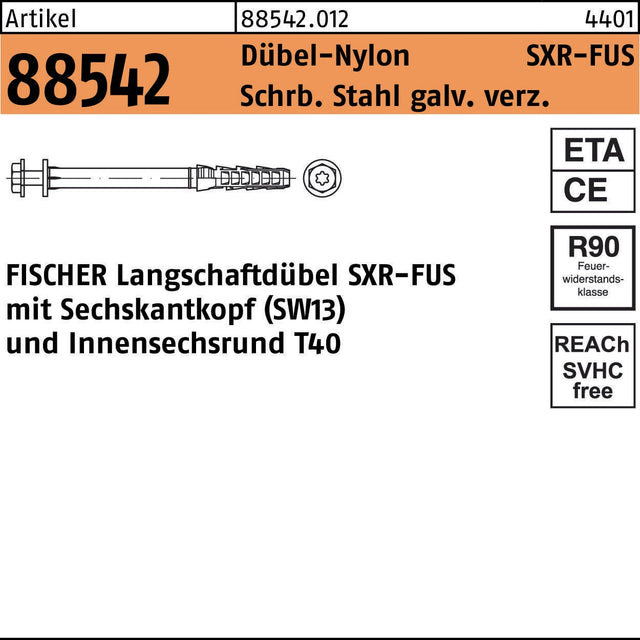 fischer Rahmendübel SXR-FUS 10x60 mit Schraube St verz. – 50 Stück