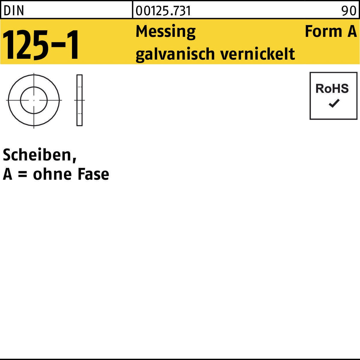 DIN 125-1 Unterlegscheiben A 4,3x9x0,8 mm Messing vernickelt von F. REYHER – 1000 Stück