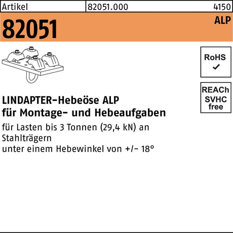 LINDAPTER Hebeöse R 82051 ALP 3T-1 – Belastbare Ösenplatte für Montage- und Hebeaufgaben