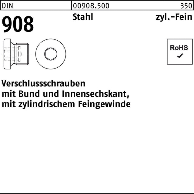 F. REYHER Verschlussschraube DIN 908 mit Bund und Innensechskant M 52 x 1,5 Stahl