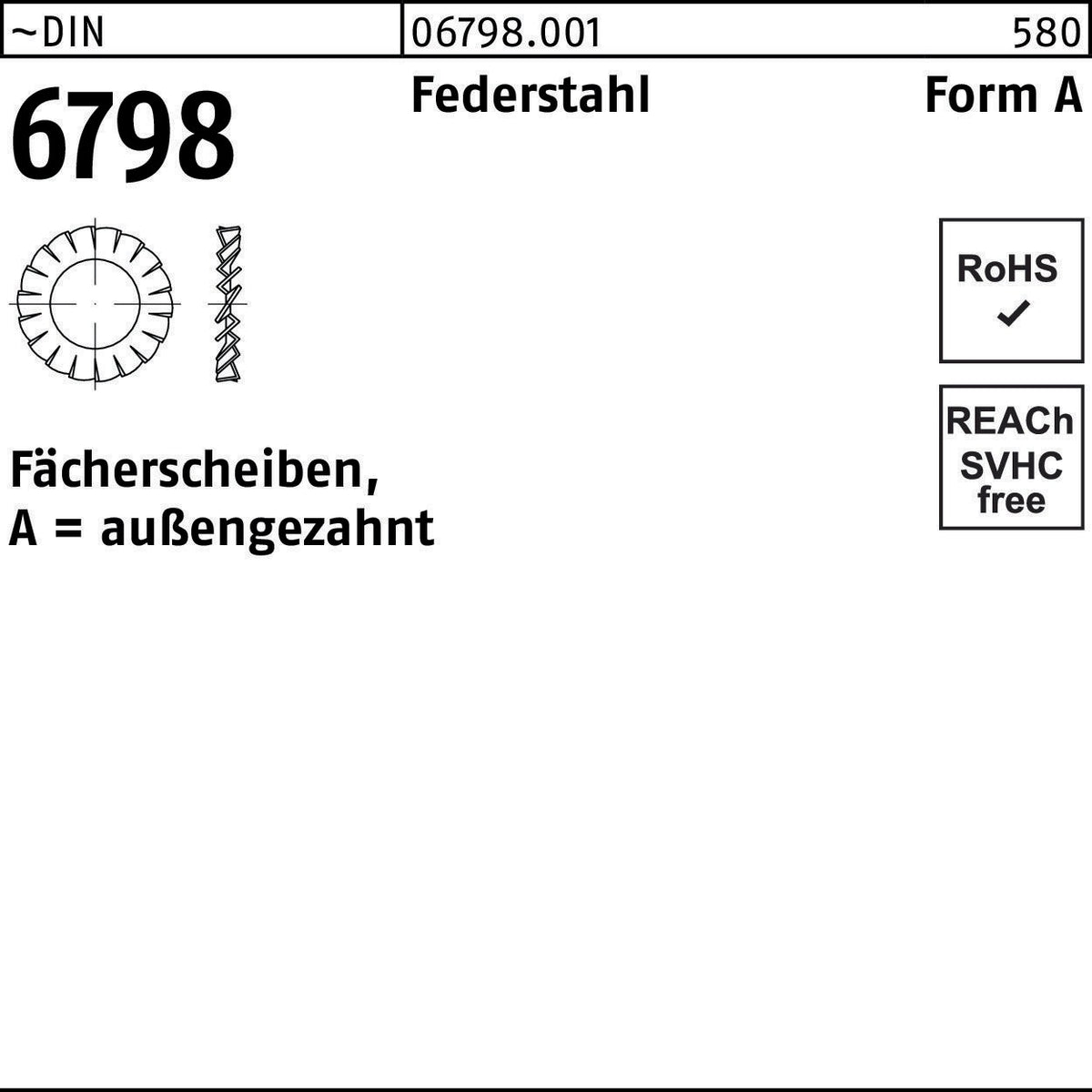 F. REYHER Fächerscheibe DIN 6798 Form A außengezahnt A 13 Federstahl