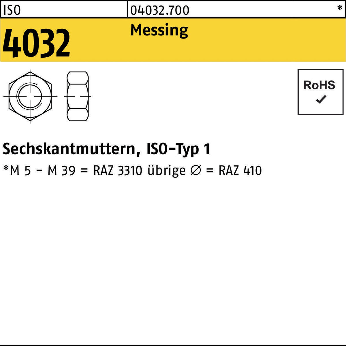 BUFAB Sechskantmutter ISO 4032 M39 – 5 Stück, Festigkeitsklasse 10, ISO-Typ 1
