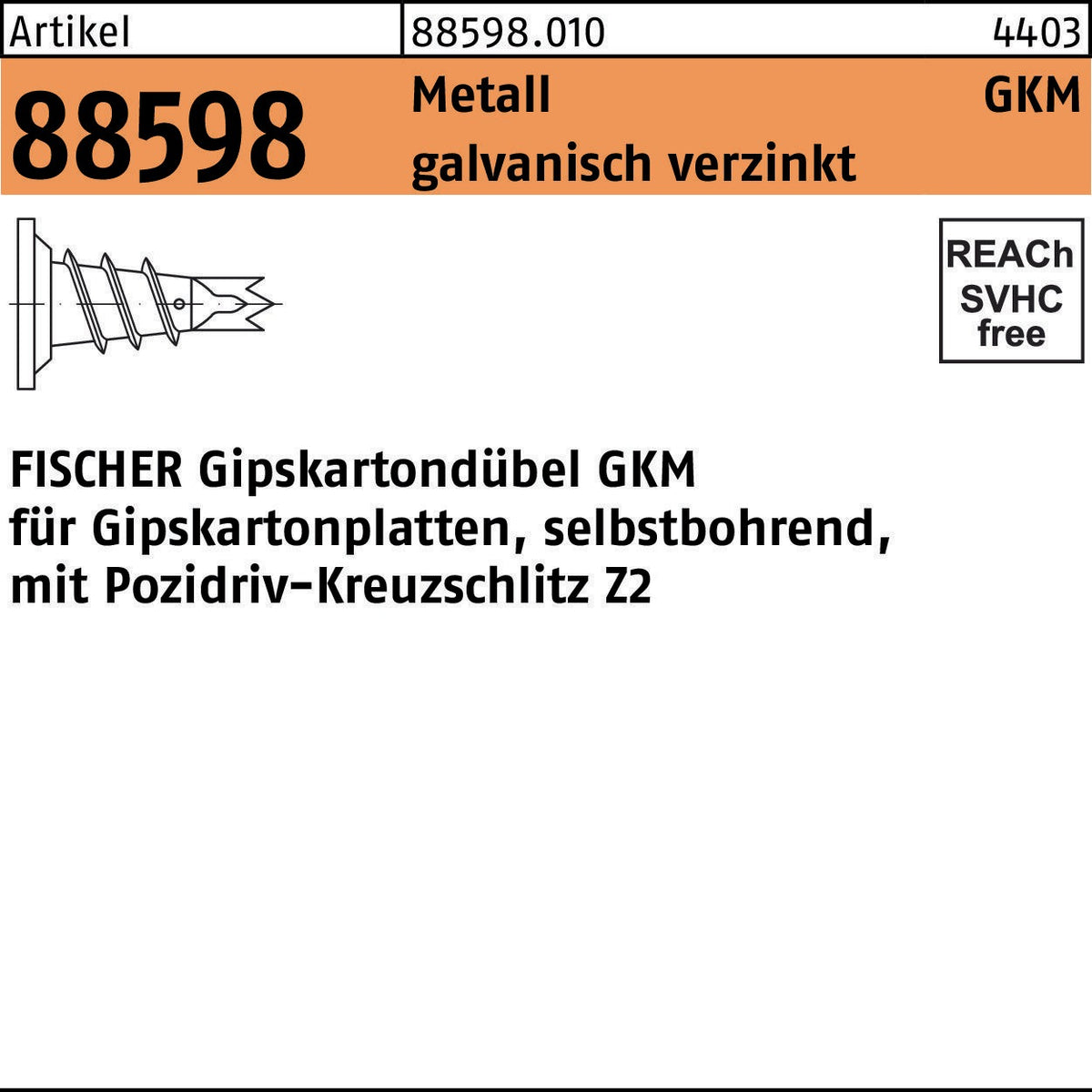 FISCHER Gipskartondübel GKM 5,0x31 mm Metall verzinkt