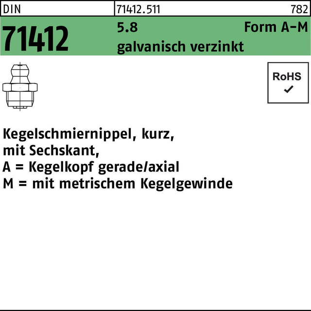 F. REYHER Kegelschmiernippel DIN 71412 Form A-M AM 8x1 SW 9, 5.8, galvanisch verzinkt