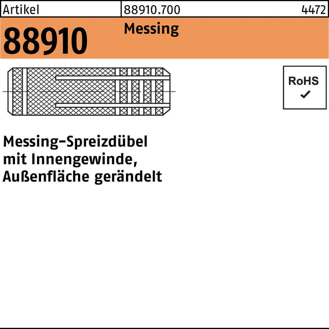 Spreizdübel R 88910 Messing gerändelt M4/5x16 mit Innengewinde von REYHER – 100 Stück