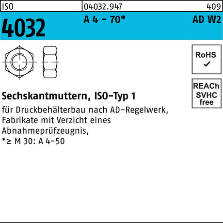 BUFAB Sechskantmuttern ISO 4032 M8 A4-70 AD-W2
