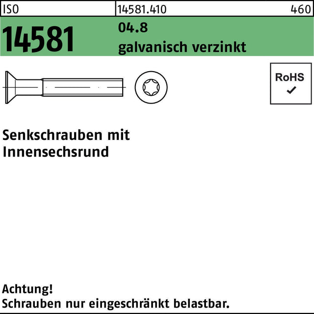 Senkschraube ISO 14581 ISR M3x4 T10 04.8 galvanisch verzinkt, 2000 Stück von F. REYHER