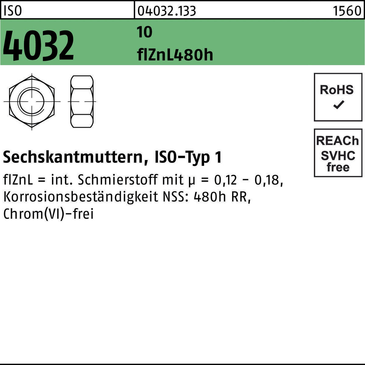 Sechskantmutter ISO 4032 M30 16 zinklamellenbeschichtet 25 Stück von BUFAB