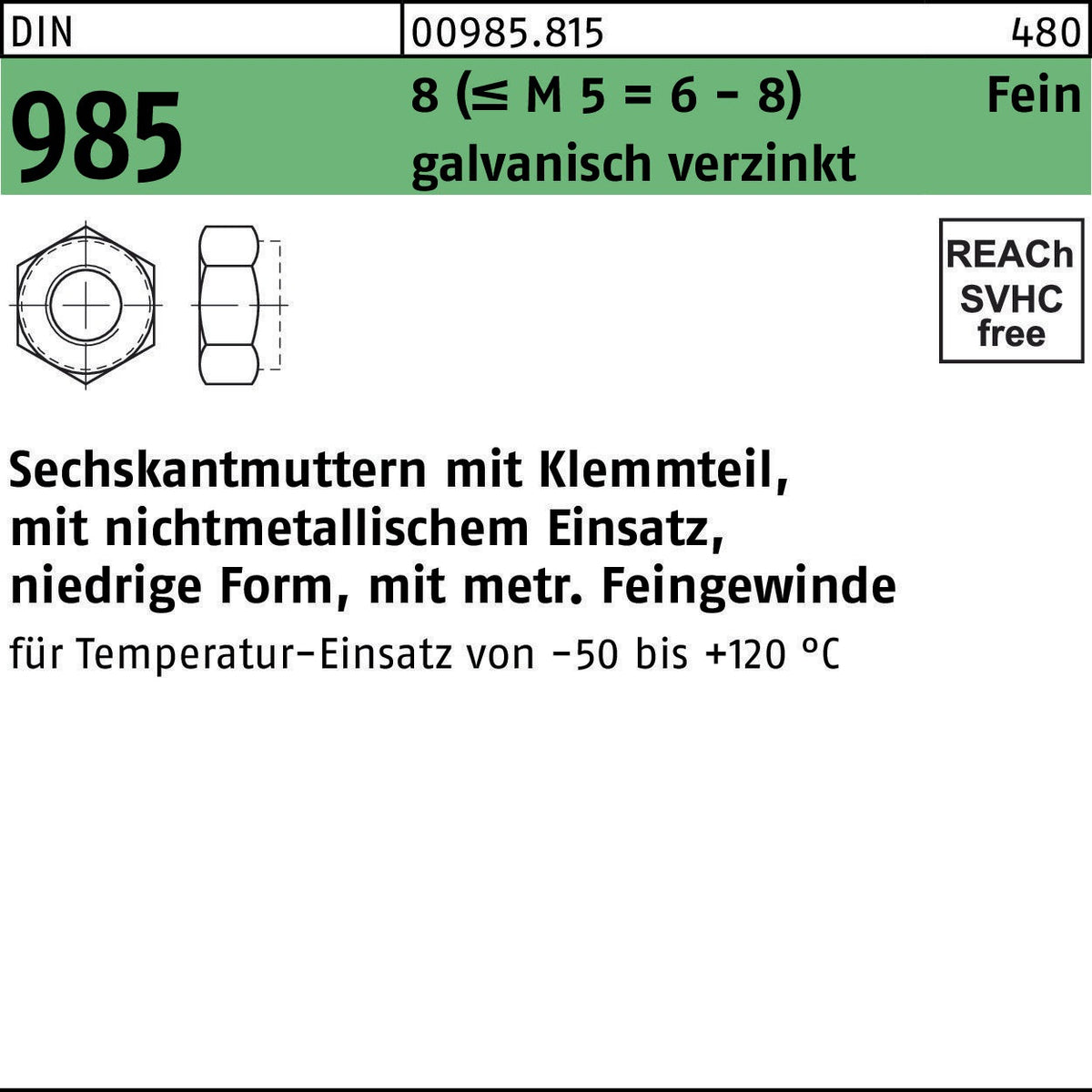 Sechskantmutter DIN 985 mit Klemmteil M 45 x 3, fein, galvanisch verzinkt