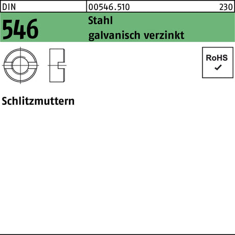 Schlitzmuttern DIN 546 M12 Stahl galvanisch verzinkt von F. REYHER – 250 Stück