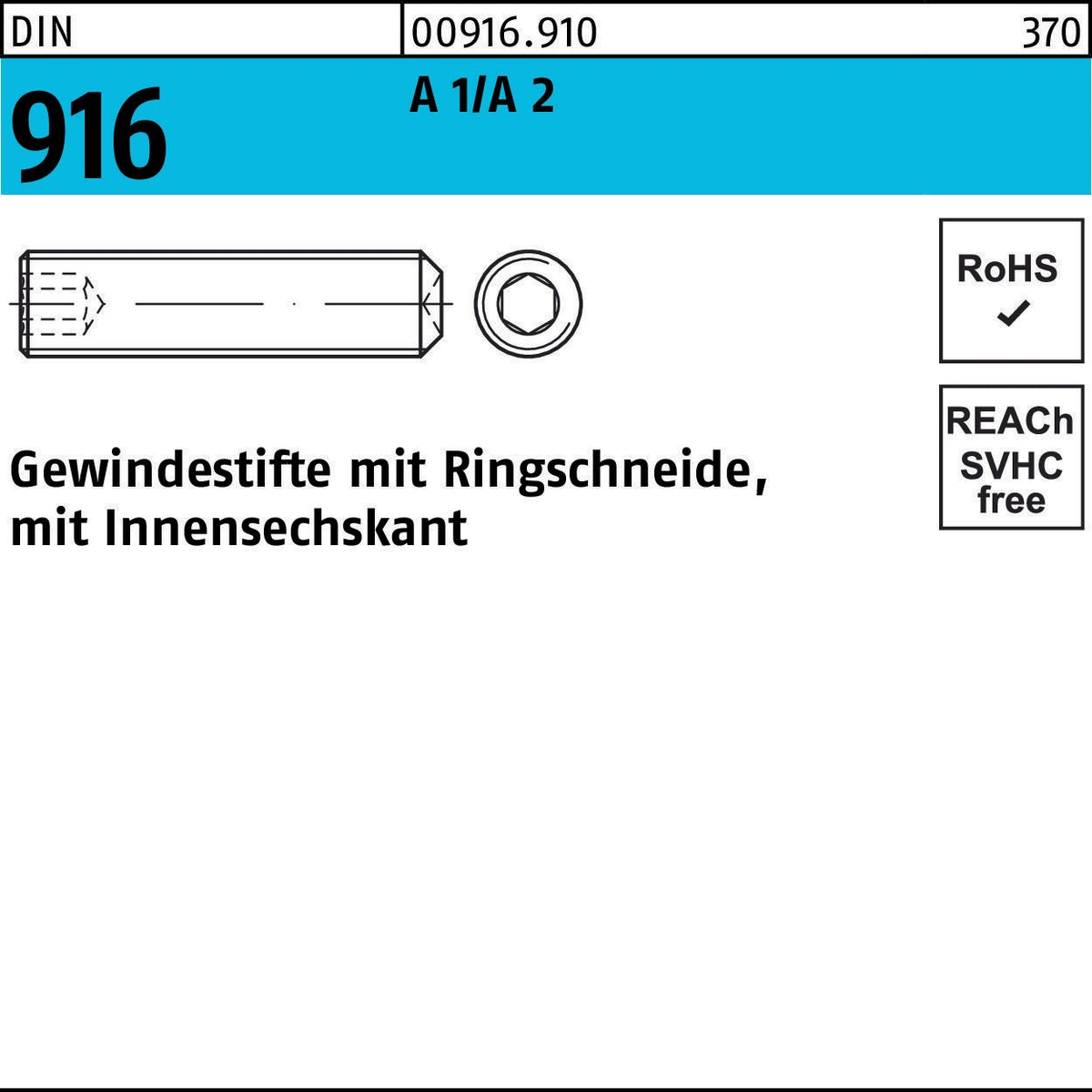F. REYHER Gewindestift DIN 916 mit Ringschneide und Innensechskant M2 x 2 mm A1/A2