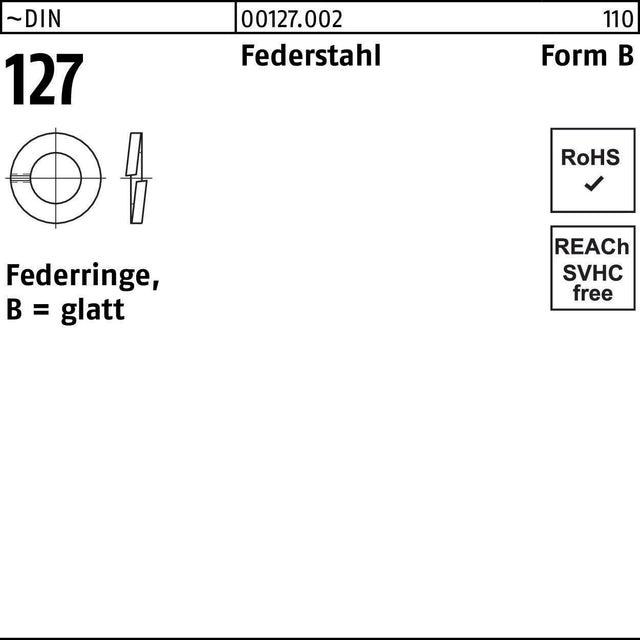 Federringe DIN 127 B 12 mm von F. REYHER – 500 Stück Federstahl Form B