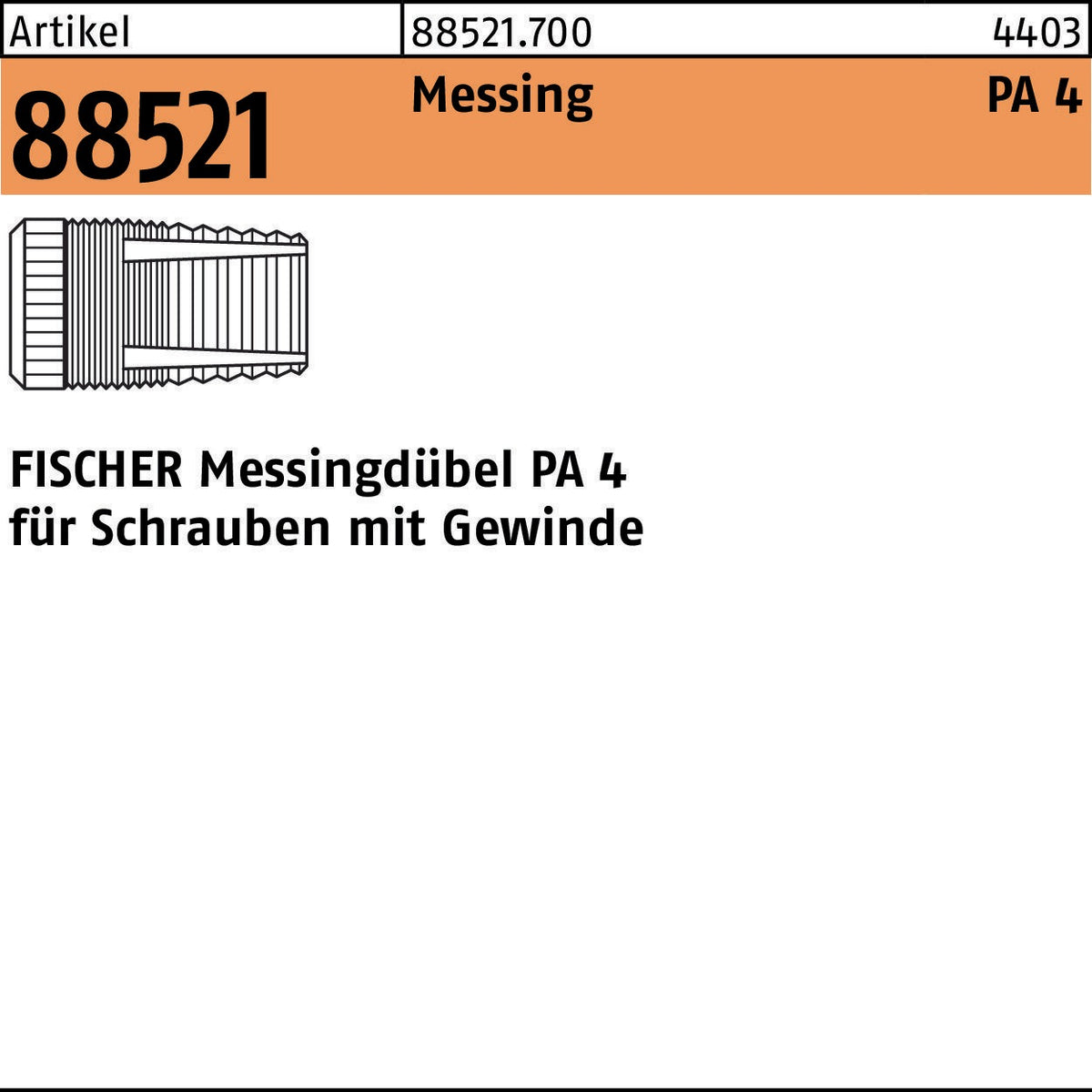 FISCHER Messingdübel PA 4 M6/7,5 – 200 Stück Metallspreizdübel aus Messing