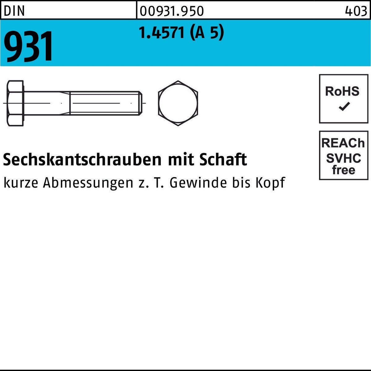 F. REYHER Sechskantschraube DIN 931 M6x30 8.8 flZn/TL 480h – 500 Stück