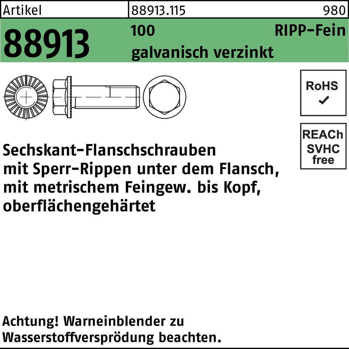 F. REYHER Sechskantflanschschraube R 88913 M5x10 Sperr-Ripp VG 500 Stück