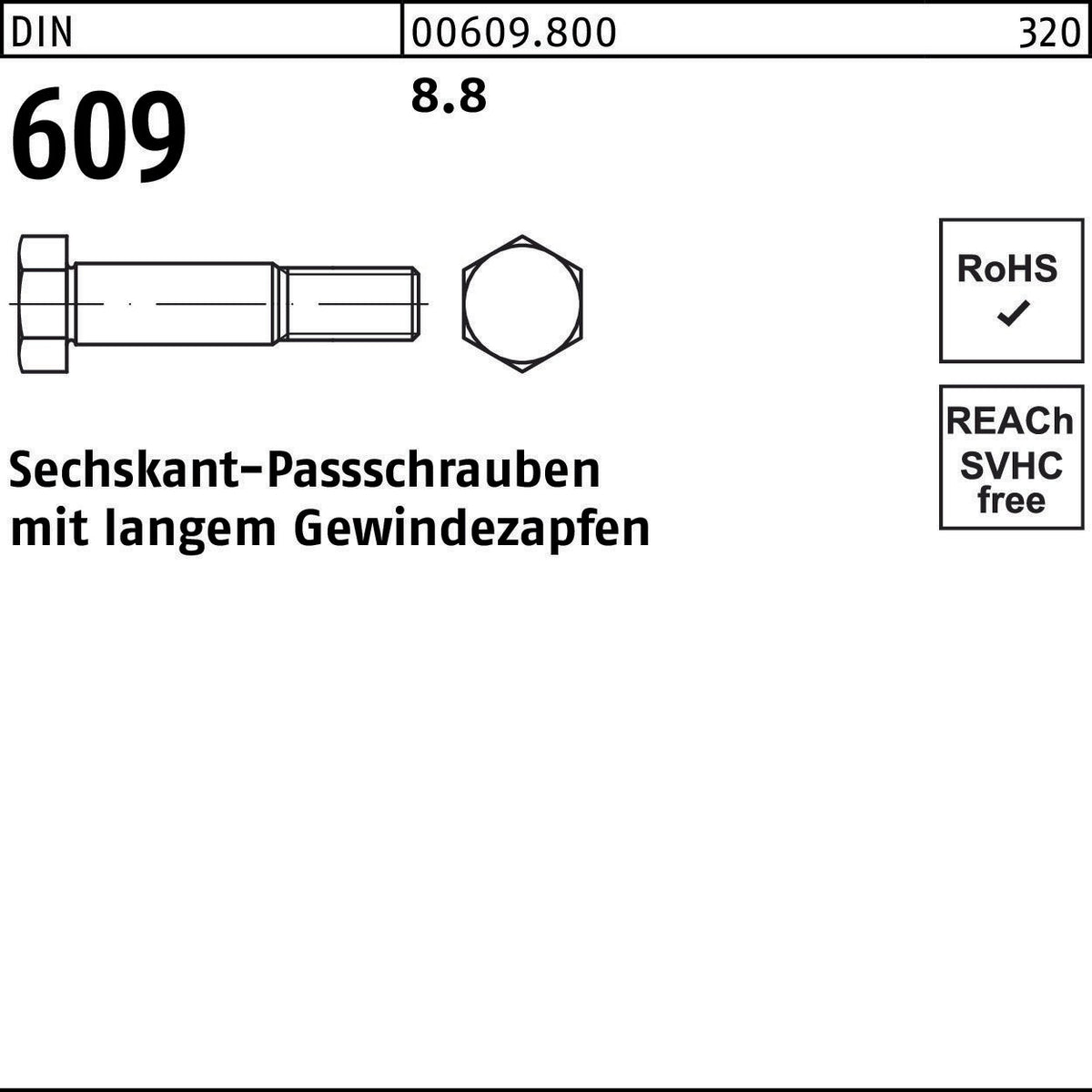 F. REYHER Sechskantpassschraube DIN 609 M8x25 10.9 mit langem Gewindezapfen