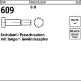 F. REYHER Sechskantpassschraube DIN 609 M8x25 10.9 mit langem Gewindezapfen