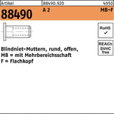 FLAKO Blindnietmutter R 88490 M4/0,5 Stahl verzinkt 500 Stück