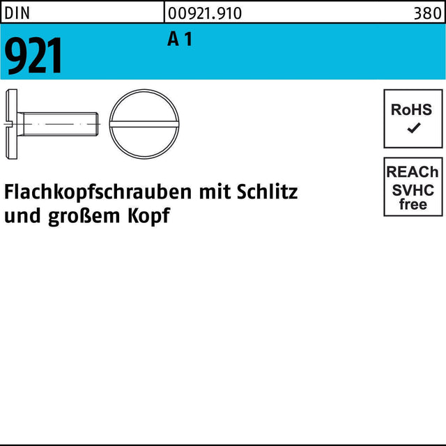 F. REYHER Flachkopfschraube DIN 921 Schlitz M3x6 A1 – 100 Stück