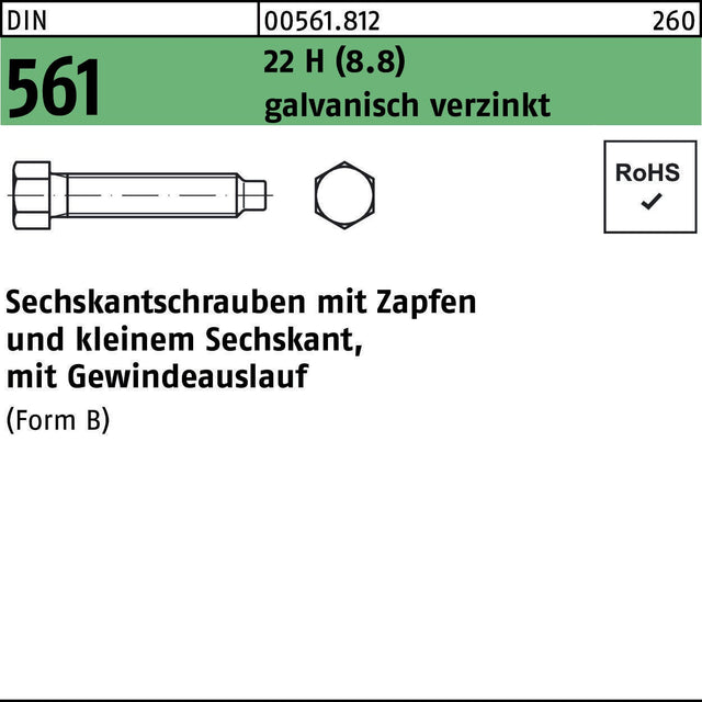 F. REYHER Sechskantschraube DIN 561 mit Zapfen M30 x 100 mm, verzinkt