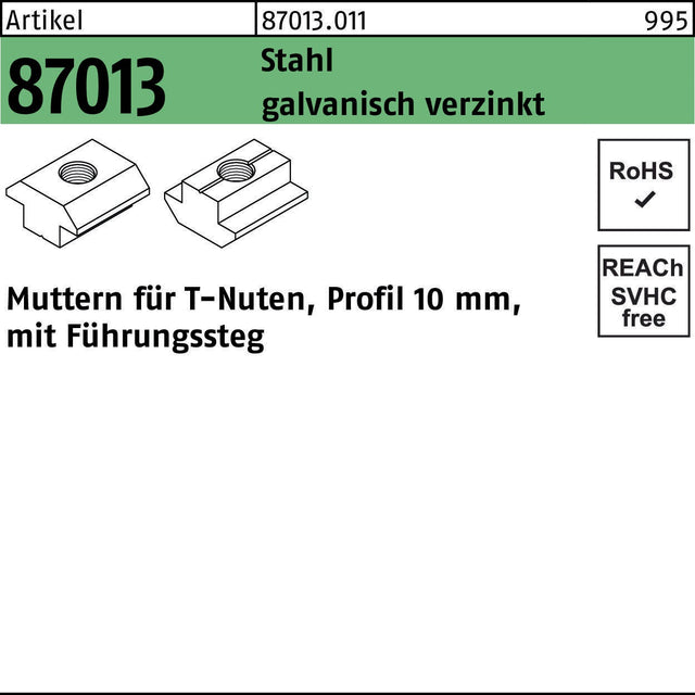 F. REYHER T-Nutenmutter R 87013 mit Führungssteg, M6, Stahl verzinkt