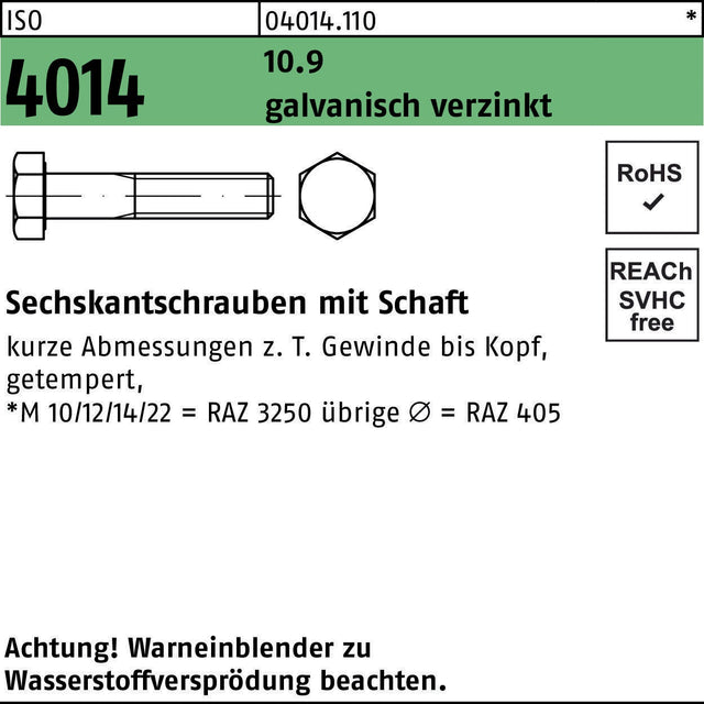 F. REYHER Sechskantschraube ISO 4014 M6x35 10.9 galvanisch verzinkt