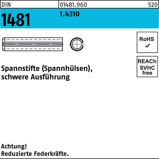 Spannstift DIN 1481 1x4 mm 1.4310 schwere Ausführung von F. REYHER – 100 Stück