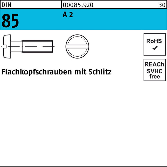 F. REYHER Flachkopfschraube DIN 85 M3x4 A2 Edelstahl Schlitz 1000 Stück