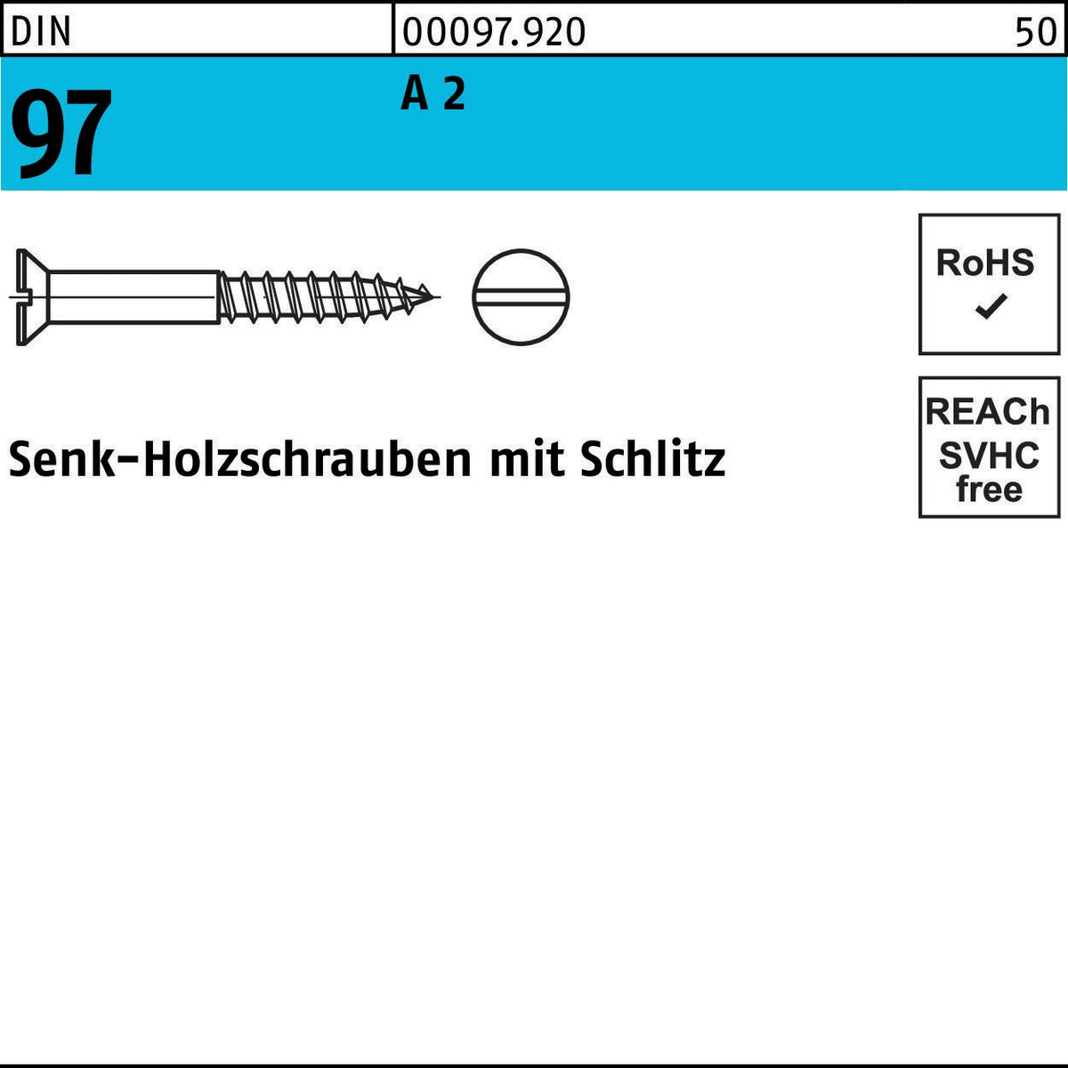 SEKO Holzschraube DIN 97 Senkkopf Schlitz 6x60 mm A2 Edelstahl 100 Stück