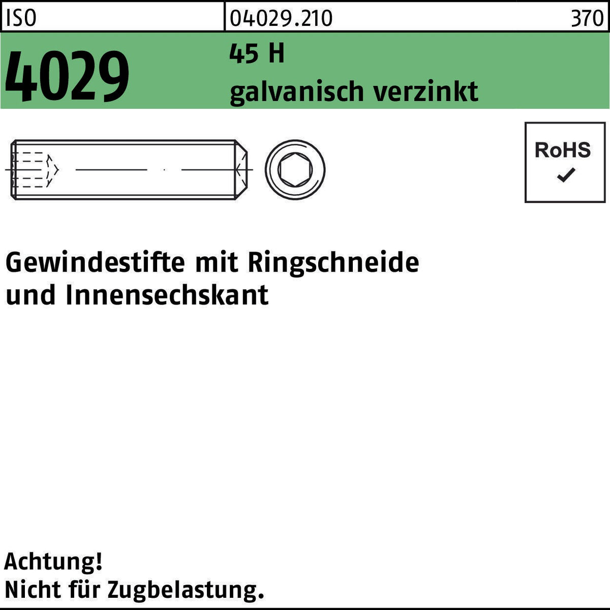F. REYHER Gewindestift ISO 4029 M3x3 mm 45 H verzinkt