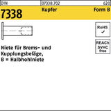 F. REYHER Niete DIN 7338 Form B 3x8 mm Kupfer, 100 Stück – Halbhohlniete für Brems- und Kupplungsbeläge