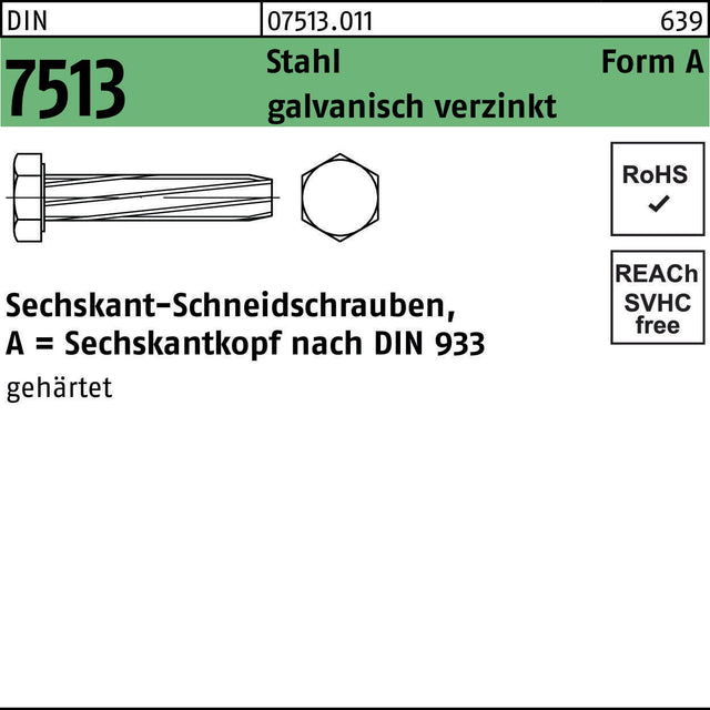 F. REYHER Gewindeschneidschraube DIN 7513 Form A Sechskant AM 4x8 Stahl galvanisch verzinkt 1000 Stück