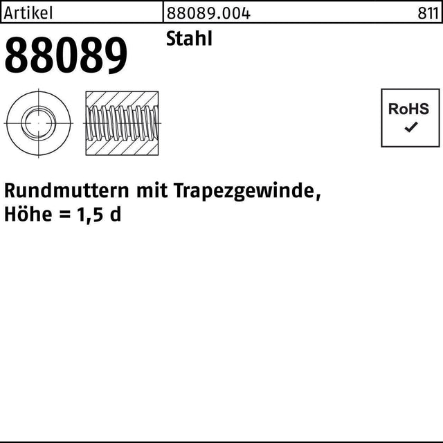 F. REYHER Rundmutter R 88089 mit Trapezgewinde TR 12 x 3 – Stahl