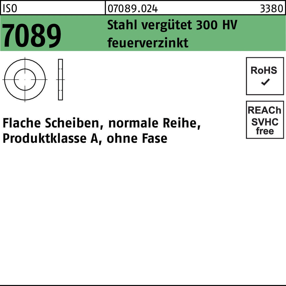 BUFAB Unterlegscheibe ISO 7089 Stahl feuerverzinkt 24 mm – 200 Stück