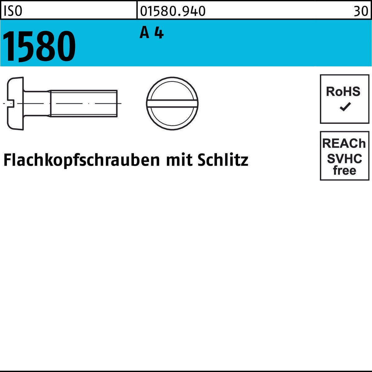 F. REYHER Flachkopfschraube ISO 1580 Schlitz M5x8 A4 500 Stück